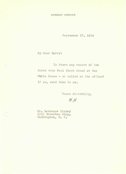 1934 Herbert Hoover Autographed Letter Dated September 17, 1934 (PSA/DNA)